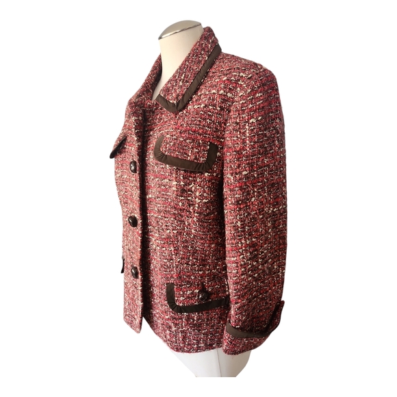 Talbots Red and Black Wool Blend Tweed Jacket 12 - Picture 1 of 9